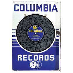 Music store sign, Columbia Records, 2-sided porcelain flange w/diecut record, Rare, VG cond w/some l