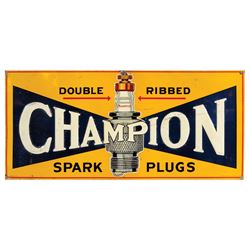 Automobilia, sign, Champion Spark Plugs, embossed metal w/spark plug graphics,