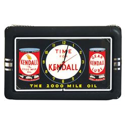 Petroliana, clock, Kendall-The 1000 Mile Oil, early reverse on glass w/neon surround, great oil can