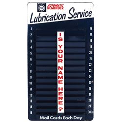 Petroliana, display rack, Pure Oil Lubrication Service, reminder for dealer to mail out cards, metal