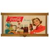 Image 1 : Coca-Cola cdbd sign, "Serve Coca-Cola….So Easy",  in orig 1950's Kay Displays gold wood frame w/meda