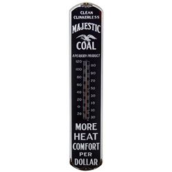 Coal thermometer, Majestic Coal, a Peabody Product, porcelain, VG cond w/top & bottom chips, 39"H x 