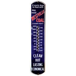 Coal thermometer, Westville Coal, A Peabody Product, porcelain, Exc cond w/minor edge loss, 39 H x 8