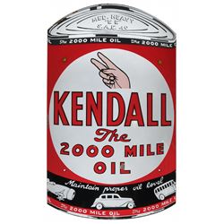 Petroliana, sign, Kendall The 2000 Mile Oil, curved porcelain w/oil can graphics, Exc cond w/minor l