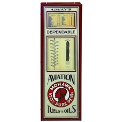 Petroliana, thermometer/barometer, Mohawk Aviation Fuels and Oils, prof restored w/replaced paper, E