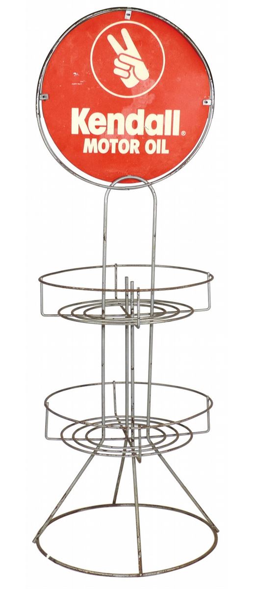 Kendall Oil Rack Petroliana, display rack, Kendall Motor Oil, metal w/2-sided button ...