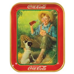 Coca-Cola serving tray, c.1931, Norman Rockwell boy w/dog, American Art Works, Exc cond,