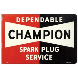 Automobilia, sign, Champion Spark Plug Service, 2-sided metal flange, VG cond, 12"H x 18"W.