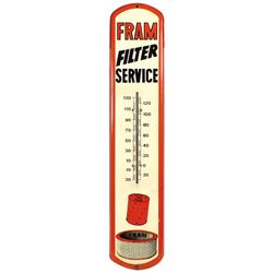 Automobilia, thermometer, Fram Filter Service, Fram Corp-Providence, RI, metal, VG cond, 39 H x 8.25