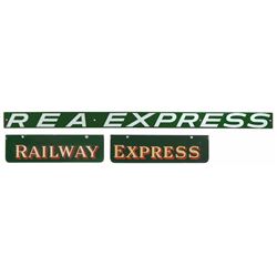 Railroad, signs (3), Railway Express, ea pc 5.75 H x 20 W & REA Express, 3.75 H x 60 L, all are p