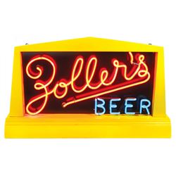 Breweriana, sign, Zoller's Beer, 2-color neon in metal case, VG cond, 18.25"H x 30"W x 7.5"D.