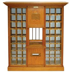 Post office window, U.S. Post Office General Delivery, mfgd by Postal Mfg. Co.-Baltimore, MD, oak w/