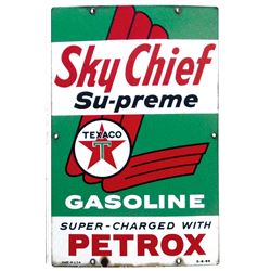 Petroliana, pump plate, Texaco Sky Chief Su-preme Gasoline Super-Charged with Petrox, porcelain, c.1