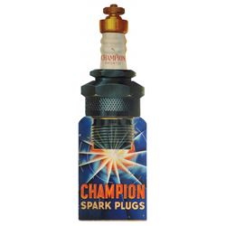 Automobilia, sign, Champion Spark Plugs, litho on diecut cdbd, missing easel on back, Good cond w/na