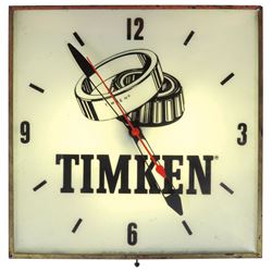 Automobilia, clock, Timken light-up, metal case w/plastic face & glass front, made by Pam Electric C