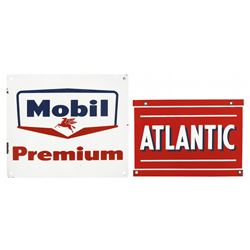 Petroliana, pump plates (3), Mobil Premium & Mobil Regular, both w/Pegasus, VG cond, 12"H x 14"W & A