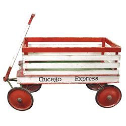 Child's wagon, Chicago Express, wood w/removable stake side rail box, adv on both sides of bed, meta