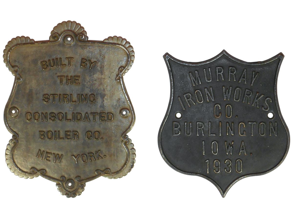 Cast iron building plaques (2), Murray Iron Works Co.Burlington, IA