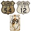 Image 1 : Automobilia, highway signs (3), US 12 City Route, VG cond; US Illinois 54, Good cond, & I