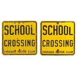 Automobilia, school crossing signs (2), both Chicago Motor Club, stamped steel, VG cond, 18"Sq.