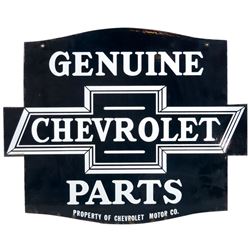 Automobilia, sign, Chevrolet Genuine Parts, diecut porcelain, Exc cond, 19.5"H x 24"W.