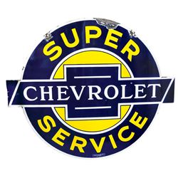 Automobilia, sign, Chevrolet Super Service, 2-sided diecut porcelain, mfgd by Walker & Co.-Detroit, 