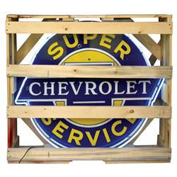 Petroliana, neon sign, Chevrolet Super Service, neon over porcelain, Exc working cond in crate, 42"D