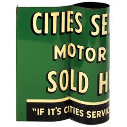 Petroliana, sign, Cities Service Motor Oil Sold Here, unique 2-sided metal flange w/rolled front, Ra