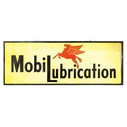 Petroliana, sign, MobiLubrication w/Pegasus, 3-color litho on metal in orig wood frame, marked G-6 4