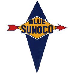 Petroliana, sign, Blue Sunoco w/arrow, porcelain, VG cond w/some loss on arrow front, 22"H x 18.5"W.
