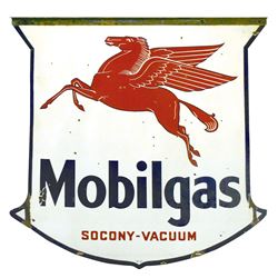 Petroliana, sign, Mobilgas, Socony-Vacuum w/Pegasus, 2-sided diecut porcelain marked IR-37, VG cond