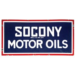 Petroliana, sign, Socony Motor Oils, 3-color porcelain, great color, VG/Exc cond, 18"H x 36"W.