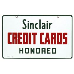 Petroliana, sign, Sinclair Credit Cards Honored, 2-sided porcelain, c.1958, both sides Near-Mint con