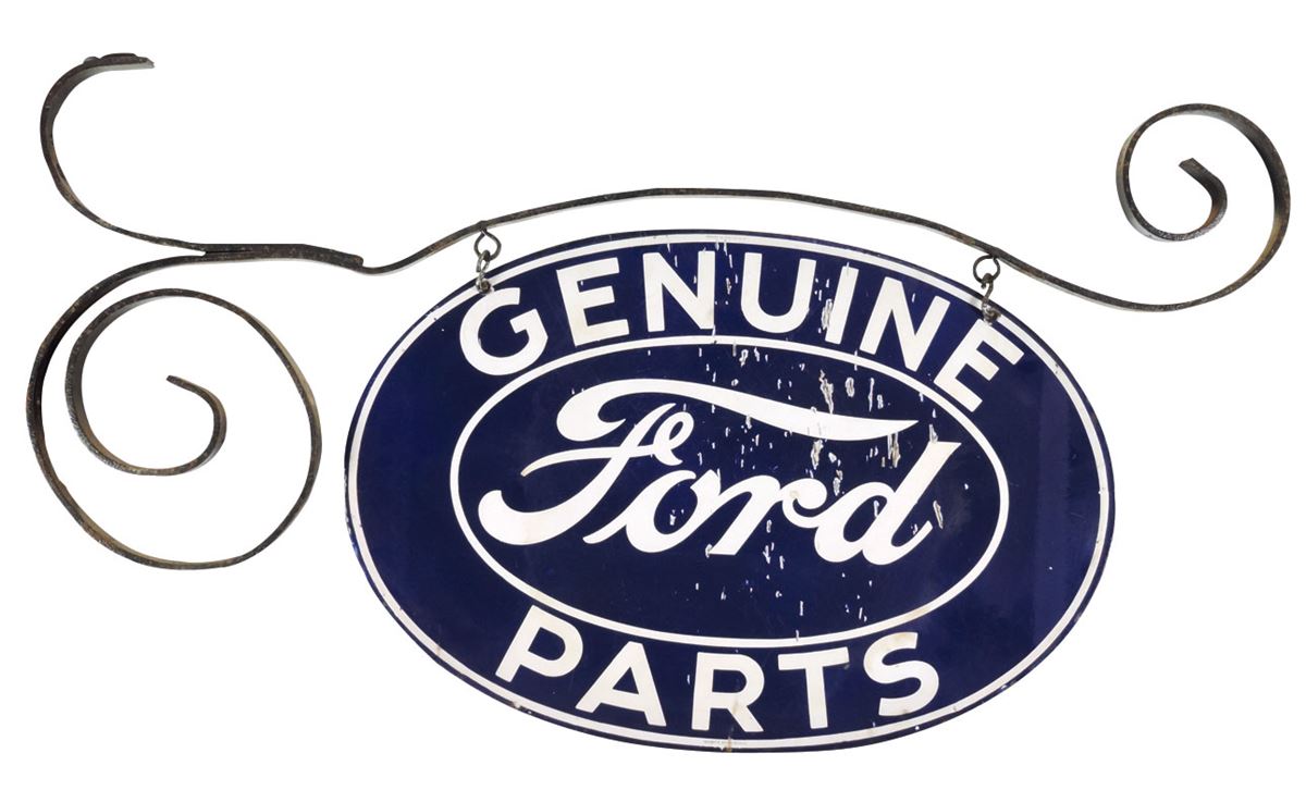 Automobilia, sign & bracket, Ford Genuine Parts, 2sided porcelain oval, Veribrite Sign Co.Chicago,