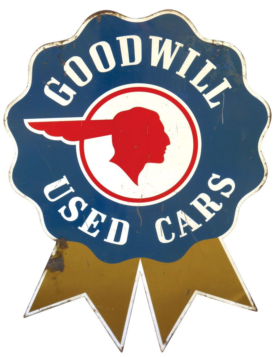 Automobilia, sign, Goodwill Used Cars w/Pontiac logo, 2sided diecut