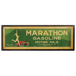 Petroliana, sign, Marathon Gasoline Motor Oils, litho on cdbd w/orig metal frame, by Kemper-Thomas