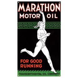 Petroliana, sign, Marathon Motor Oil, porcelain, contemporary (2003), like new cond, 30"H x 17.25"W.