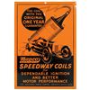 Image 1 : Automobilia, sign, Mapco Detroit Speedway Coils, litho on embossed metal w/racecar graphics, new-old