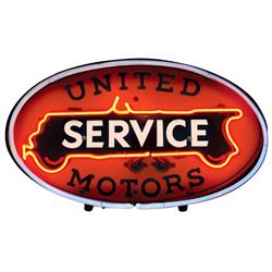 Automobilia, sign, United Motors Service, neon & porcelain, orig chain hanger, hard-to-find smaller