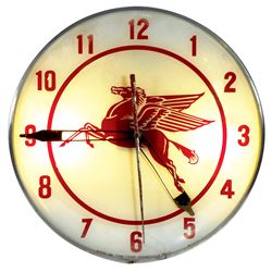 Petroliana, clock, Mobiloil, by the American Time Corp.-Springfield, MA, metal light-up w/glass face