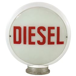 Petroliana, gasoline globe, Diesel, milk glass body w/glass lenses, metal screw-on base, Exc cond, 1