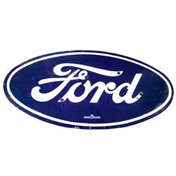 Automobilia, sign, Ford, porcelain oval, made for neon by Federal Electric, VG+ cond, 36"H x 72"W.