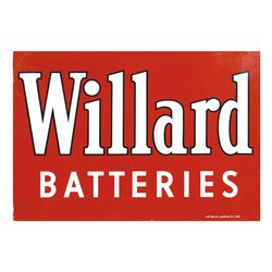 Petroliana, sign, Willard Batteries, 2-sided metal flange by A-M Sign Co., Lynchburg, VA, 12-55, Exc