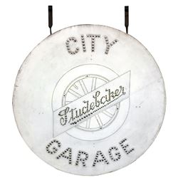 Automobilia, sign, Studebaker City Garage, 2-sided pierced metal w/orig hangers, made to light up, V