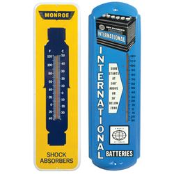 Automobilia, thermometers (2), Monroe Shock Absorbers, Exc cond,  26.5"H x 7.25"W & International Ba