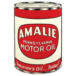 Petroliana, sign, Amalie Pennsylvania Motor Oil, 2-sided metal diecut can shape, c.1947, VG cond w/f