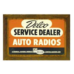 Automobilia, sign, Delco Auto Radios-A United Motors Line, a GM Product, marked A-644, metal mounted