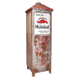 Petroliana, cabinet, Mobiloil Gargoyle, steel w/porcelain signs on 2 sides, hinged door on front & r