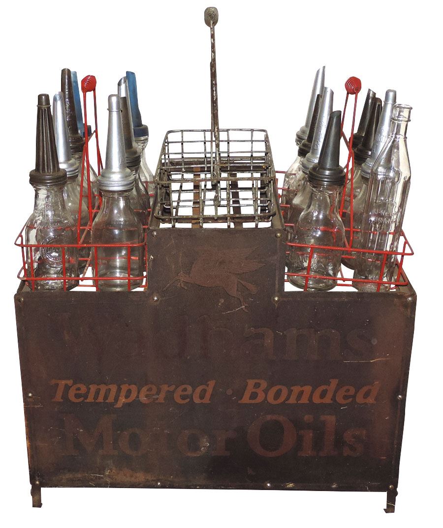 Petroliana, oil bottle rack, carriers & bottles, Mobiloil Gargoyle