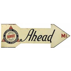 Petroliana, sign, Illinois Farm Supply Company, diecut metal arrow road marker, VG cond, 14"H x 40